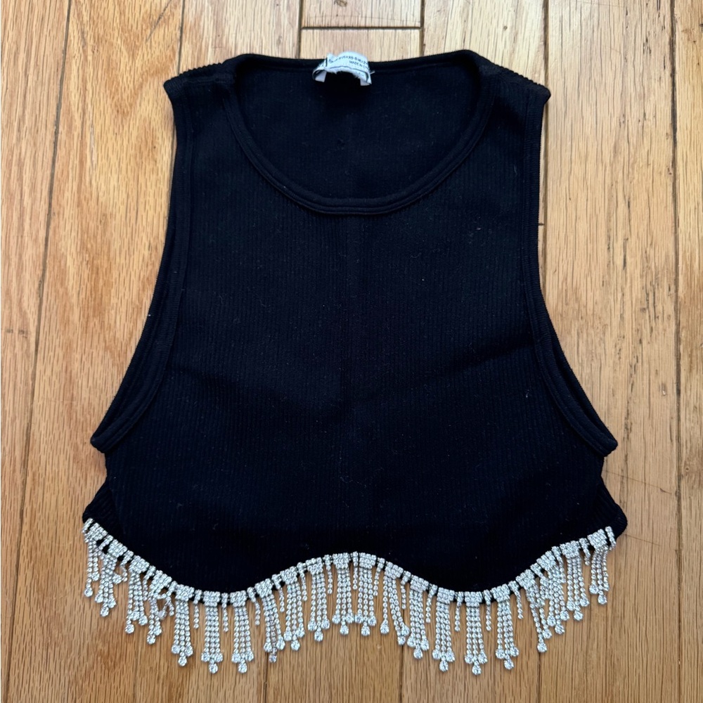 Zara Black Jeweled Fringe Crop Top